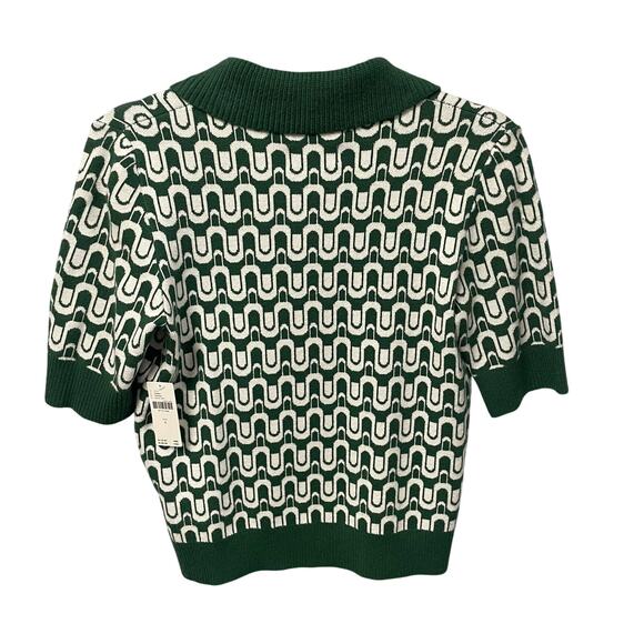 NWT Anthropologie Maeve Kinsley Collared Crop Cardigan Sweater Green Motif Small - Picture 6 of 7